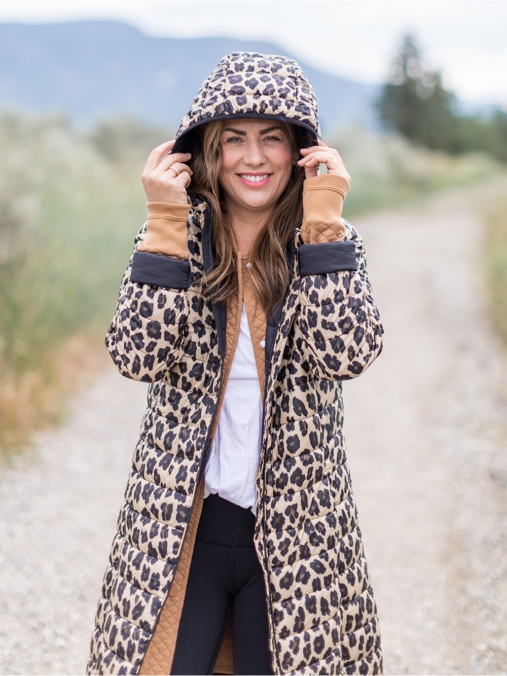 Jilly Jacket Leopard Print Hooded Long Puffer Coat - size 2X